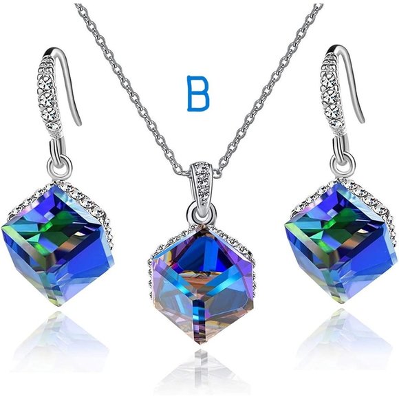 New Colorful Cubic Austrian Crystal Pendant Necklace Earrings for Women … - Picture 1 of 8